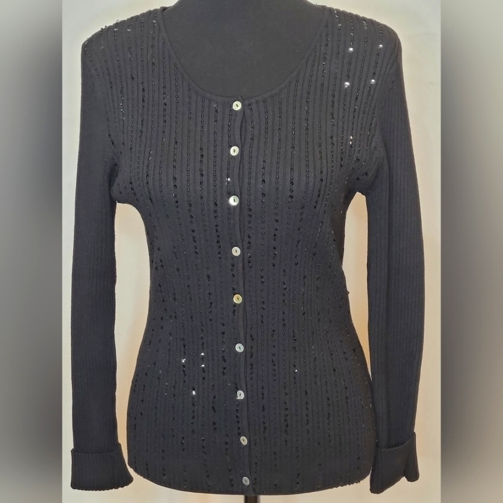 Hillard & Hanson Sequin & Beaded Cardigan - Size L